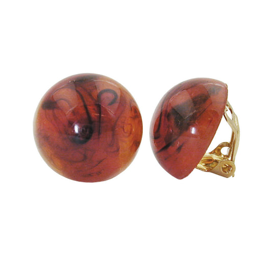 Eyrnalokkar með klemmu, 18 mm, brúnn marmari, glansandi plasthnappur