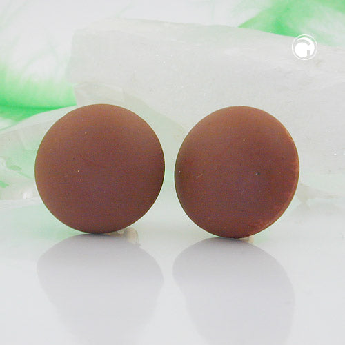 Eyrnalokkar með klemmu, 18 mm, brúnn, mattur plasthnappur