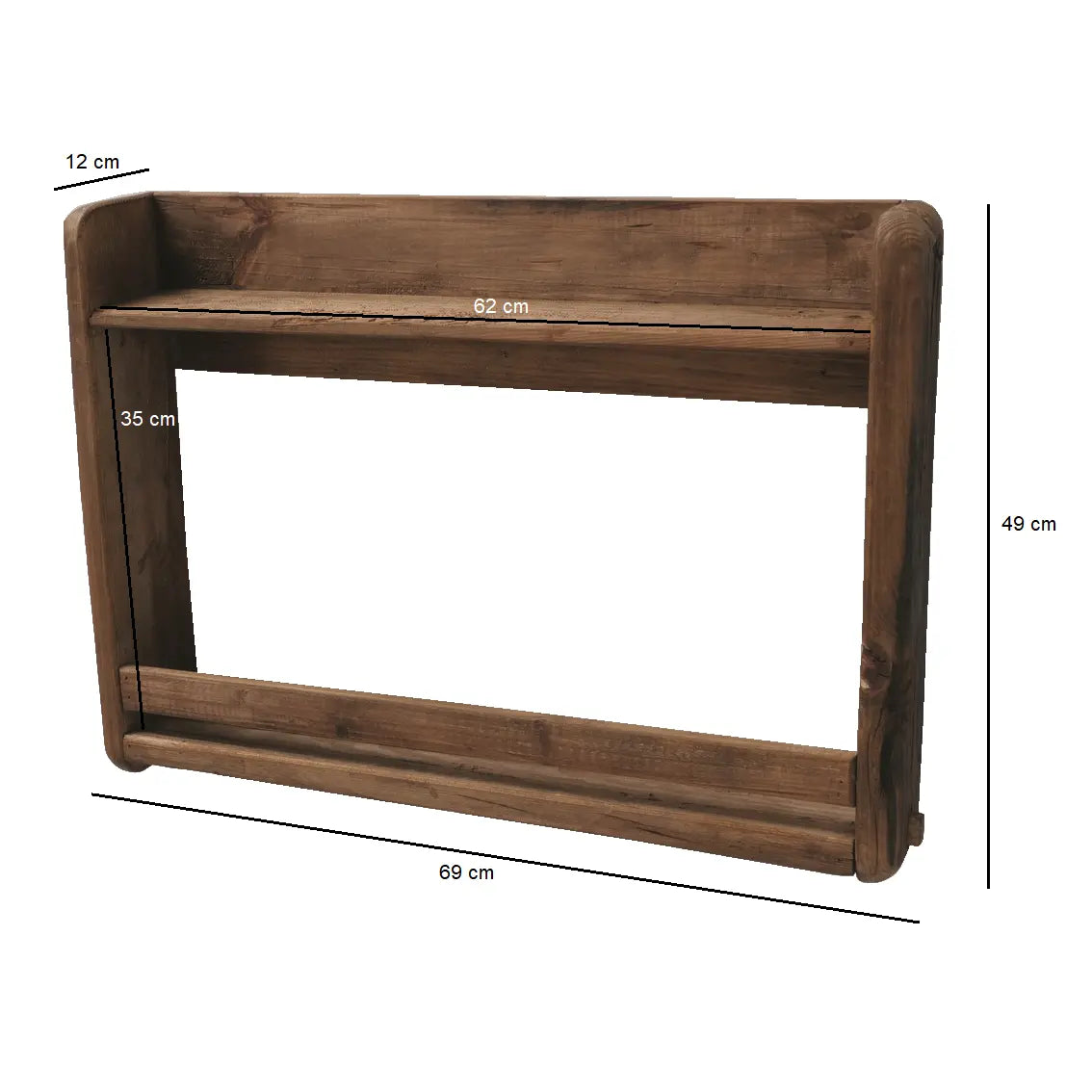 Regal Wandregal Küchenregal massiv Holzregal braun recyceltes Holz 69x49 cm