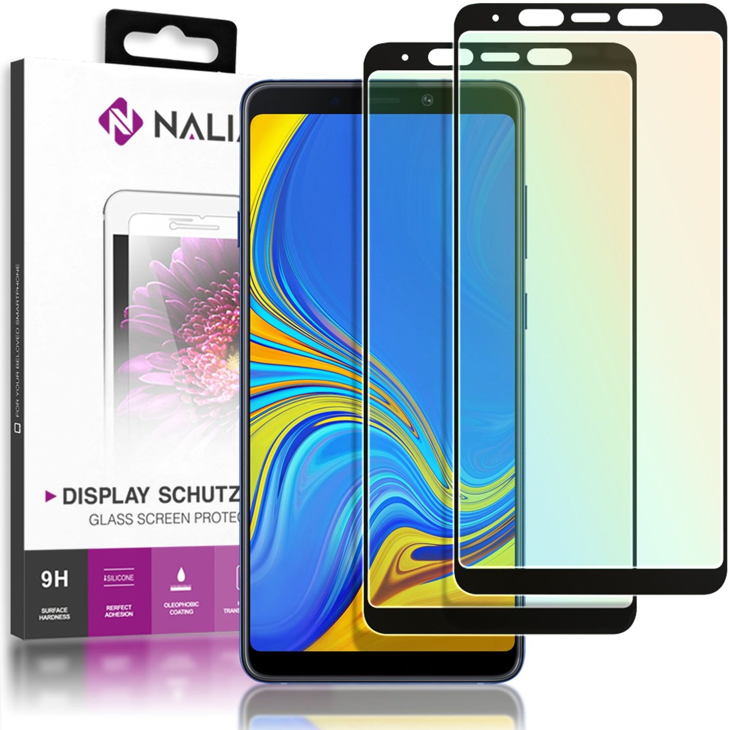 NALIA 2 Pack Display Schutzglas für Samsung Galaxy A8 (2018), Handy Glas Schutz