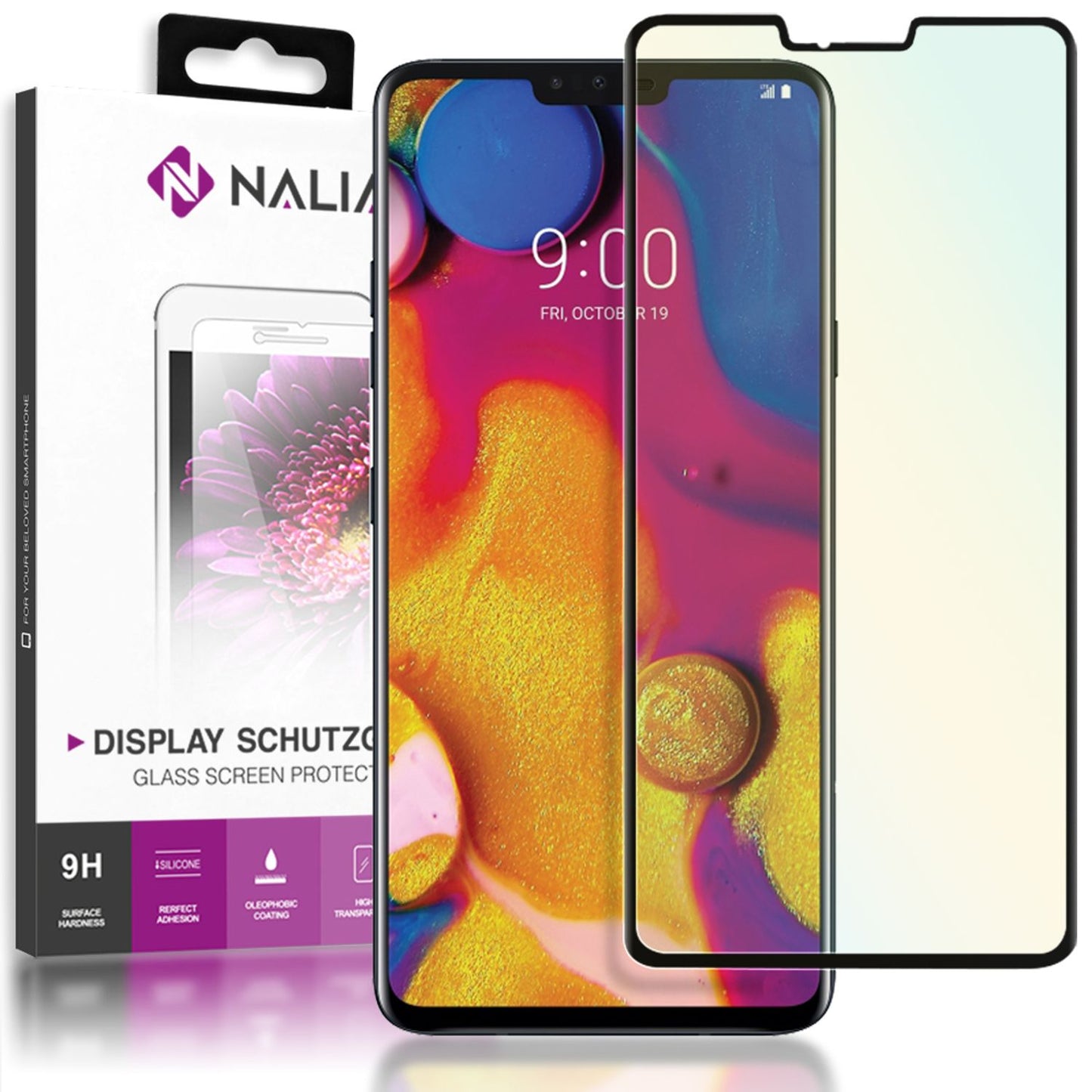 NALIA Schutzglas für LG V40 ThinQ, 3D Full Cover Displayschutz Handy Glas Folie