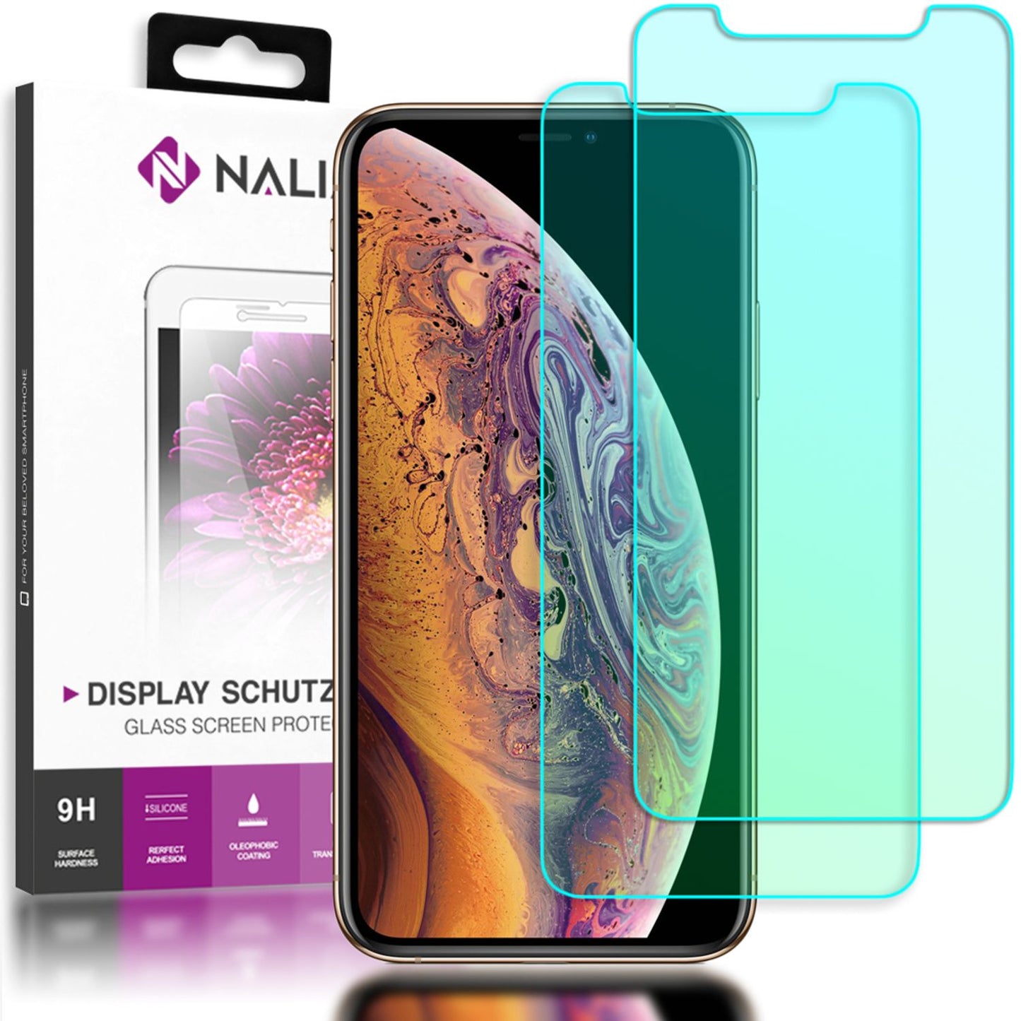 NALIA 2 Pack Protective Glass for iPhone 11 Pro / iPhone X XS, Screen Protector Film