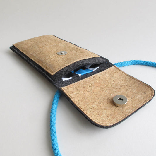 Umhängetasche für Samsung Galaxy M23 | aus Filz und Bio-Baumwolle | anthrazit - shapes | Modell KEDJA