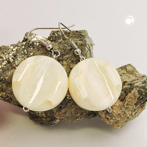 Eyrnalokkar með krókum, 44x22mm diskur, plastgrafinn, rjómalitaður/beige