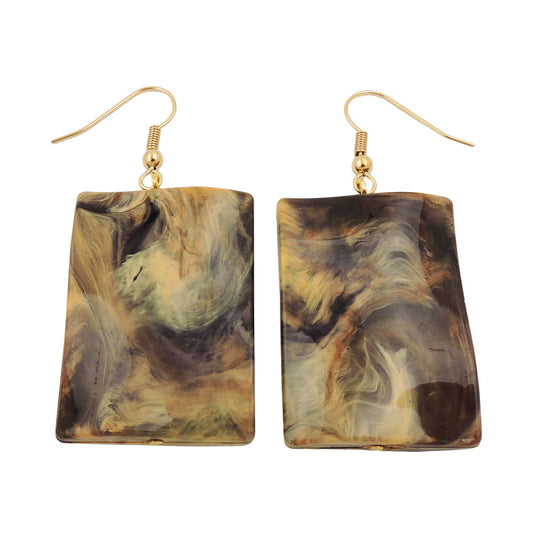 Eyrnalokkar 56x25mm ferkantaðir plast bylgjuðir brúnir-beige-svartir