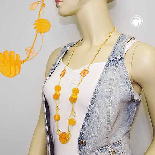 Necklace 7 spiral beads yellow plastic beads cotton cord 100cm