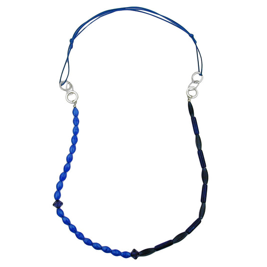 Hálsmen úr plastperlum, bláum málmhringjum, ródínhúðað, blár 90 cm