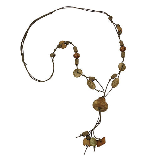 Necklace plastic beads disc olive silky-shiny cord olive green 90cm
