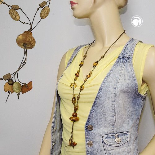 Necklace plastic beads disc olive silky-shiny cord olive green 90cm