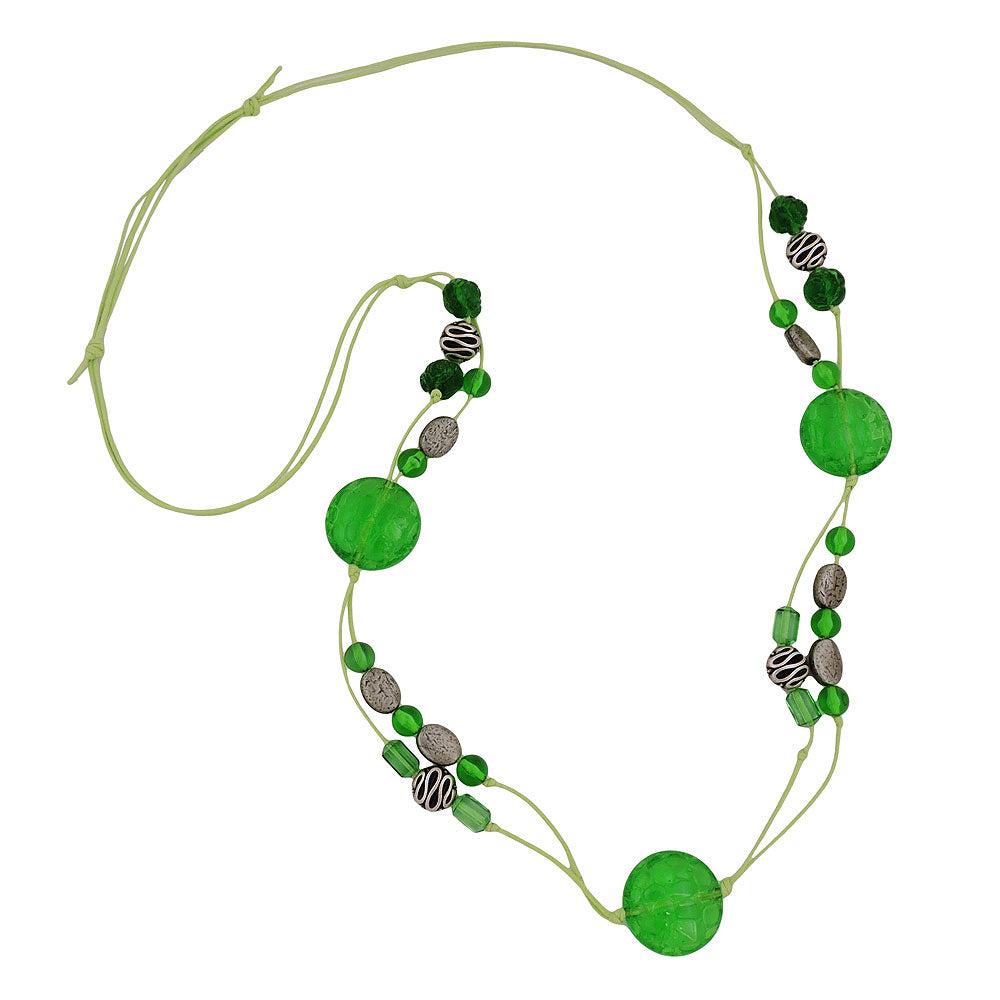 Chain 25mm crocodile pearl green-transparent and antique silver plastic beads cord light green 90cm