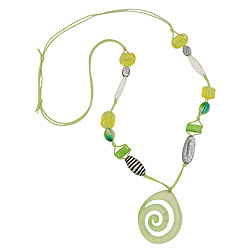 Necklace plastic beads snail light green antique silver colored cord lime green 90cm