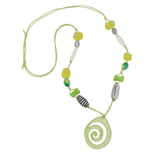 Necklace plastic beads snail light green antique silver colored cord lime green 90cm