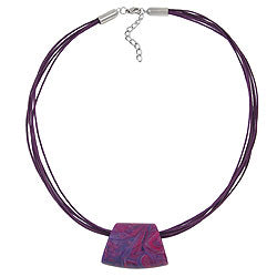Kette Kunststoffperle Trapez lila-pink-blau glänzend Kordel dunkellila 45cm