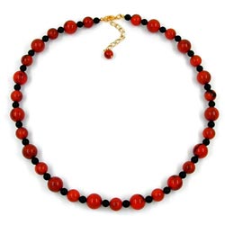 Necklace 10-12mm beads plastic orange-black-marbled 50cm
