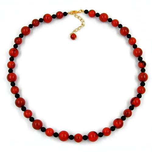 Necklace 10-12mm beads plastic orange-black-marbled 50cm