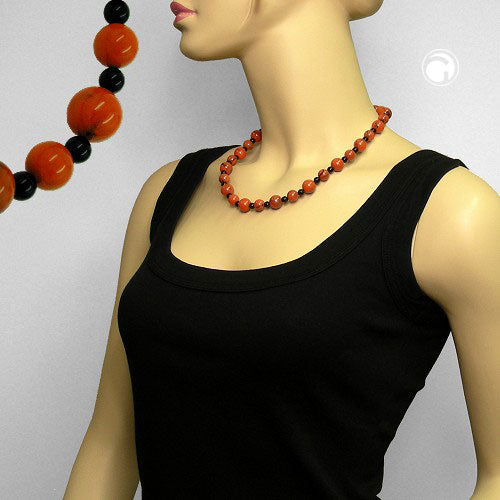 Necklace 10-12mm beads plastic orange-black-marbled 50cm
