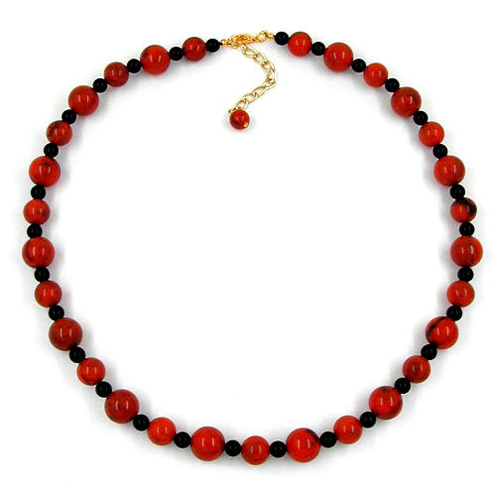 Necklace 10-12mm beads plastic orange-black-marbled 50cm