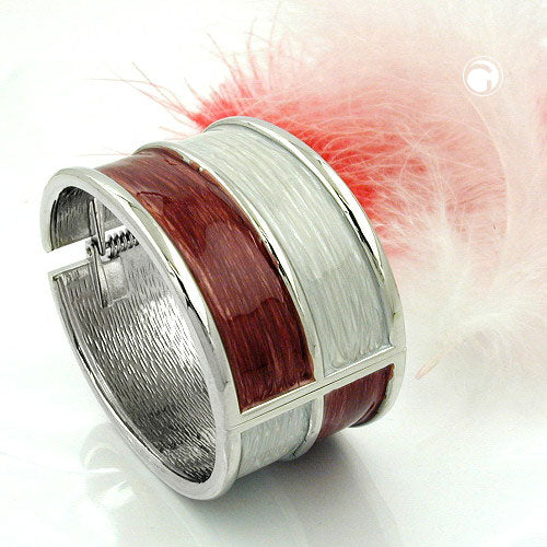 Armband 73x38mm með samanbrjótanlegum hjörum úr málmi, vínrautt-beige-grátt og emaljerað