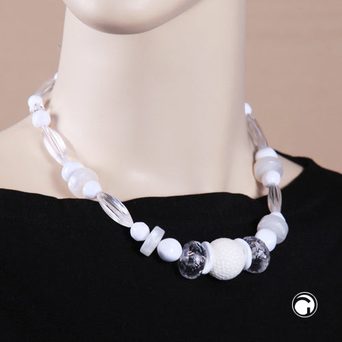 Chain 21mm honeycomb pearl plastic beads white and transparent 45cm