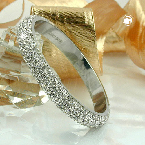 Bangle 77x10mm metal with 6 rows of white glass stones