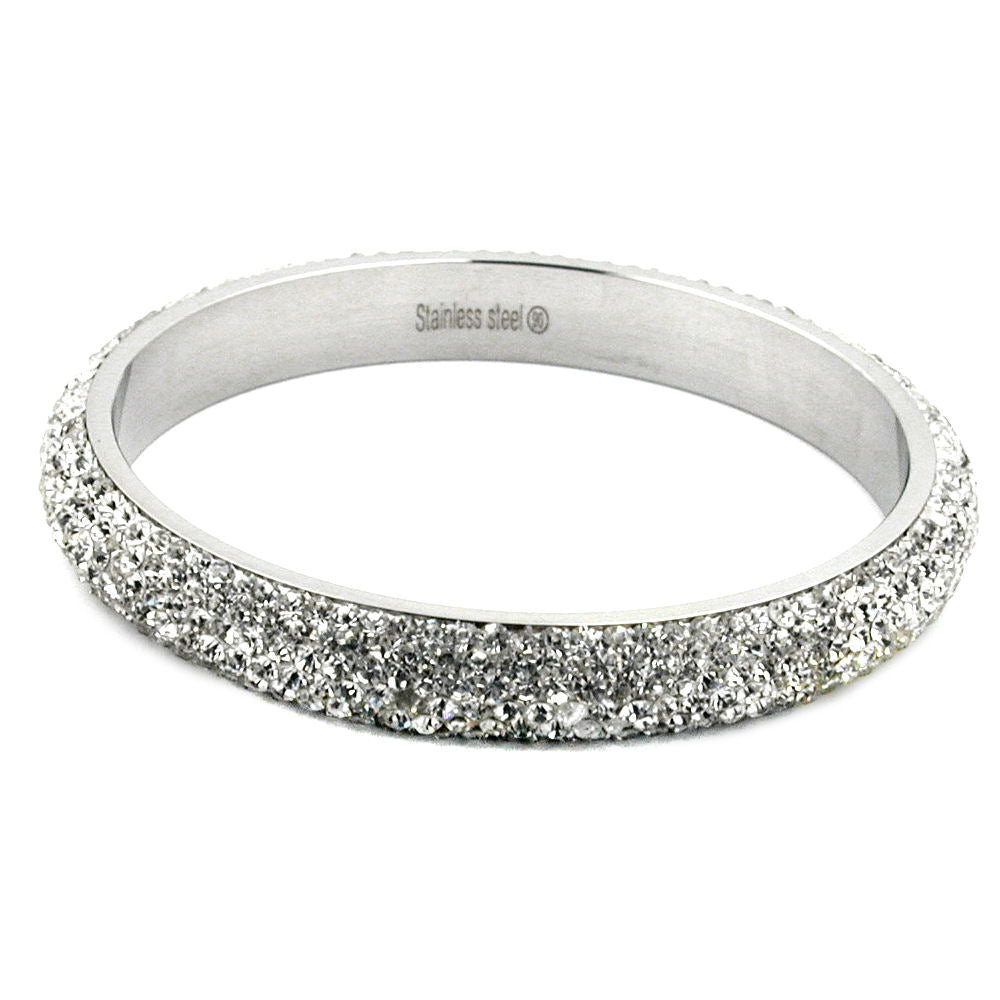 Bangle 77x10mm metal with 6 rows of white glass stones