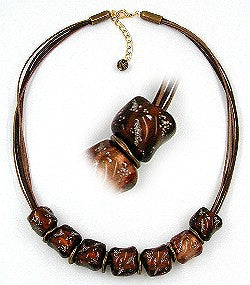 Keðja 18x6mm perluplast brún-gagnsæ-silfur snúra brún 50cm