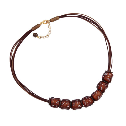 Keðja 18x6mm perluplast brún-gagnsæ-silfur snúra brún 50cm