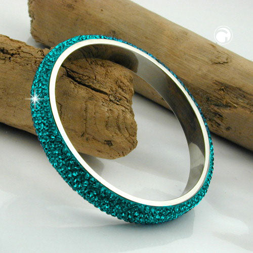 Armband 77x10mm málmur með 6 röðum af tyrkisbláum glersteinum