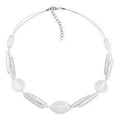 Necklace wire chain olive and leaf pearl white-matt speckled plastic beads 45cm