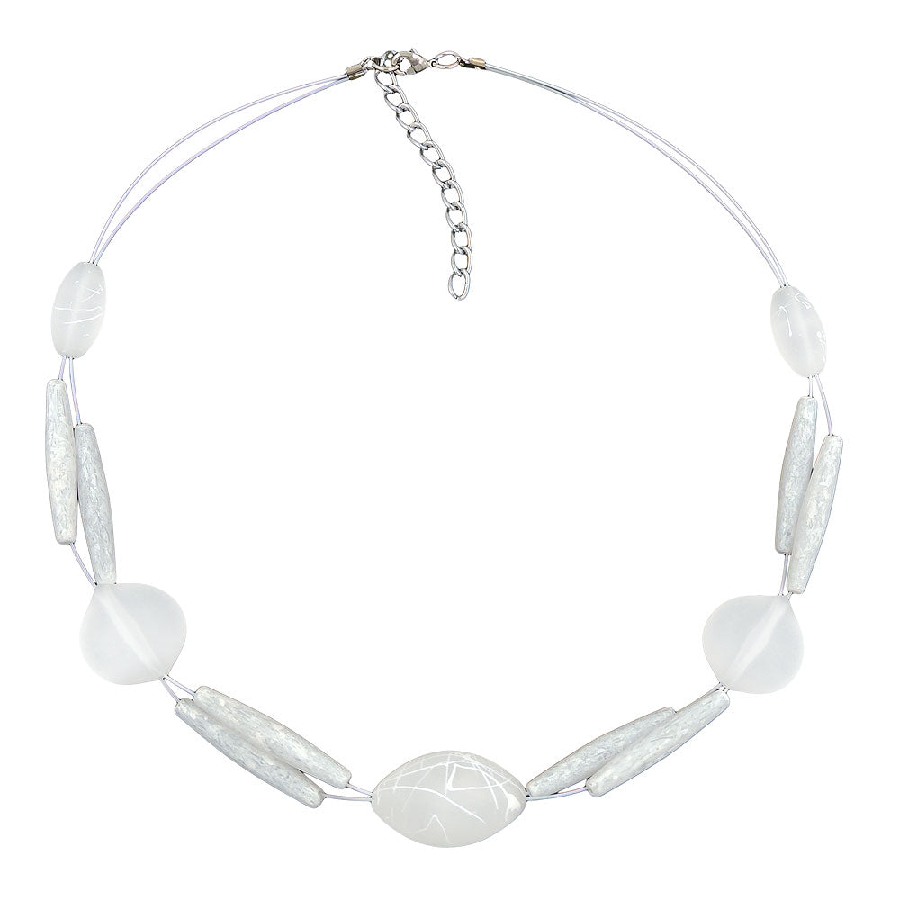 Necklace wire chain olive and leaf pearl white-matt speckled plastic beads 45cm