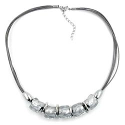 Chain 18x6mm pearl plastic grey-silver-transparent cord grey 50cm