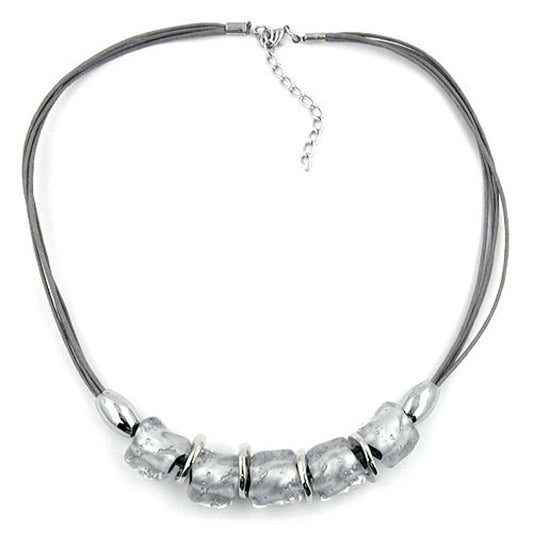 Keðja 18x6mm perluplast grá-silfur-glær snúra grá 50cm