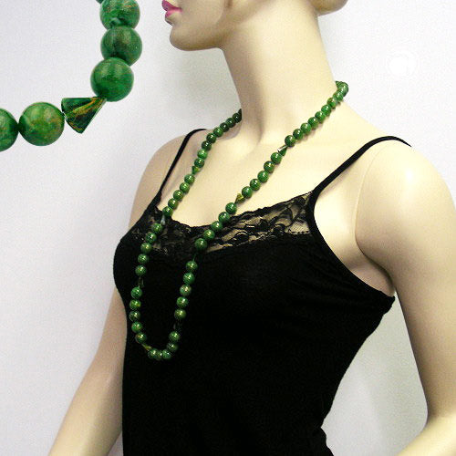 Chain 12mm beads plastic green-gold-marbled 90cm