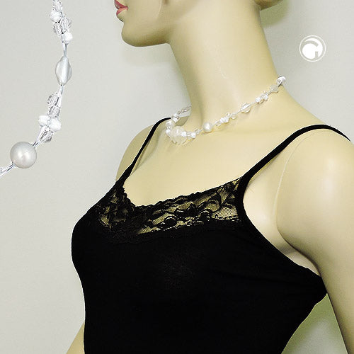 Chain wire chain spiral bead white-matt white-transparent plastic beads 42cm
