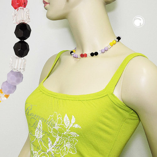 Chain 10mm honeycomb bead plastic multicolor and white-transparent 42cm
