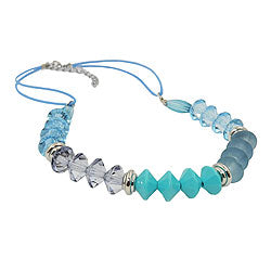 Chain 12x9mm faceted bead plastic turquoise blue with blue cord 45cm