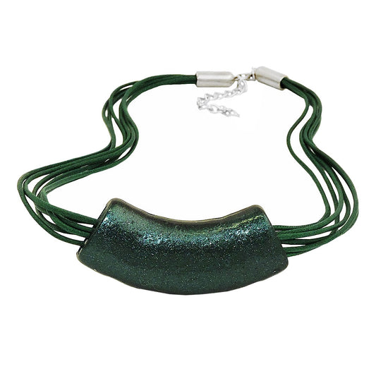 Keðja 54x19mm hengiskraut úr röri, flatt, beygt, grænt, málmkennt, glansandi, plast, 45cm
