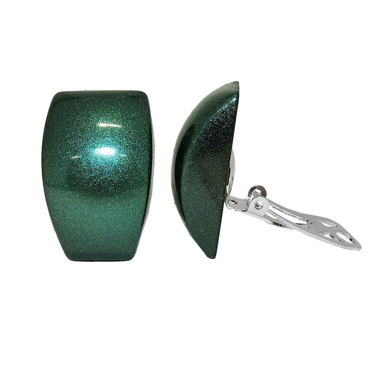 Eyrnalokkar með klemmu 27x17mm trapissgrænum, glansandi plasthnappi