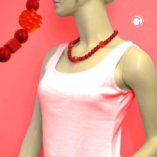 Chain 20mm 3x spiral bead plastic red transparent and red beads 52cm