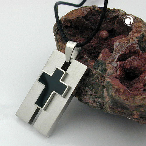 Keðja 35x20mm kross úr ryðfríu stáli, svart emaljeruð snúra, svart 90cm