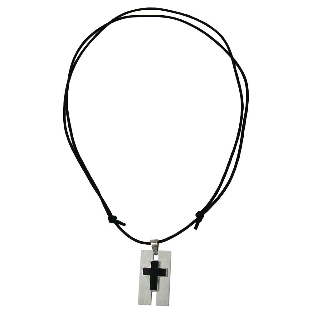 Keðja 35x20mm kross úr ryðfríu stáli, svart emaljeruð snúra, svart 90cm