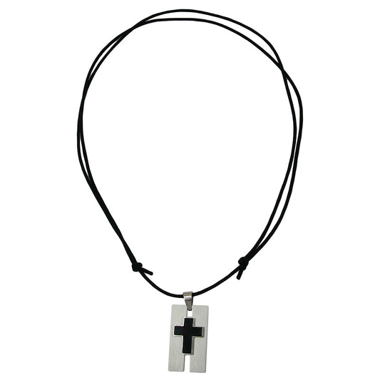 Keðja 35x20mm kross úr ryðfríu stáli, svart emaljeruð snúra, svart 90cm