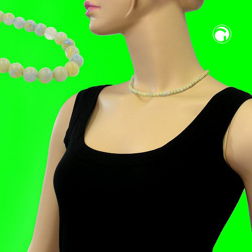 Hálsmen 6mm plastperlur gul-græn-blá-hvít-marmarað 42cm