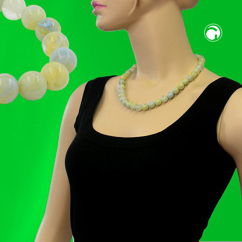 Hálsmen 12mm plastperlur tyrkis-grænar-hvítar-gular marmaraperlur 50cm