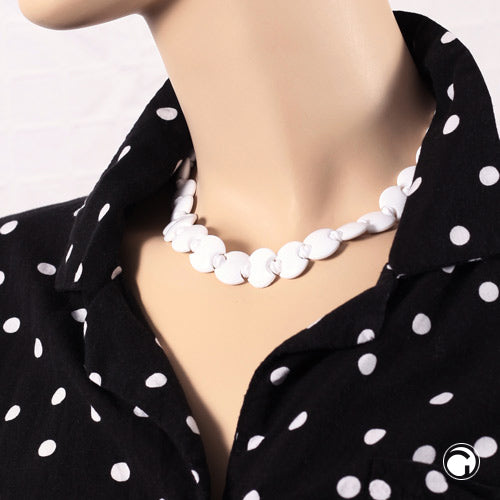 Keðja 18mm diskur plast hvít glansandi hnútur perla hvít 43cm