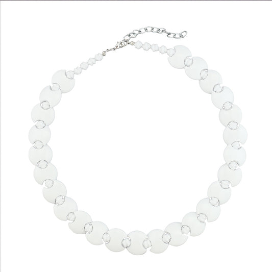 Keðja 18mm diskur plast hvít glansandi hnútur perla hvít 43cm