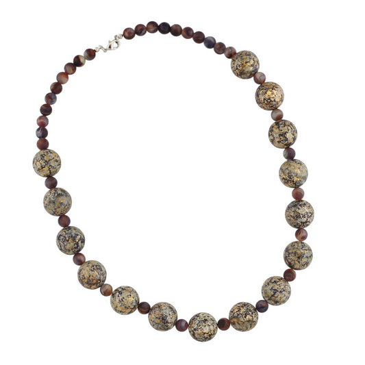 Keðja 18mm perluplast beige-brún-gullflekkótt 55cm