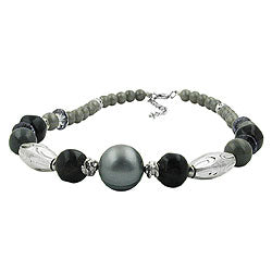 Olive chain chrome plastic beads silver-grey 45cm