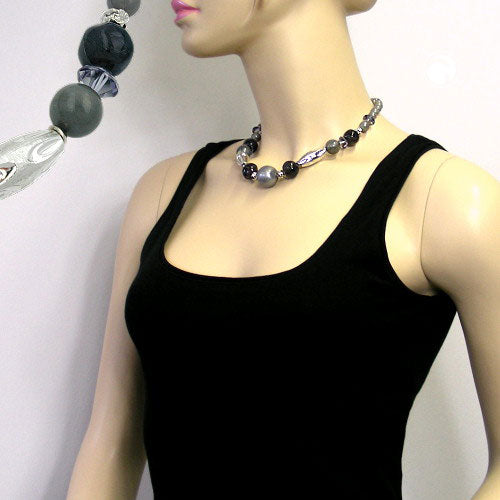 Olive chain chrome plastic beads silver-grey 45cm