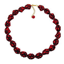Necklace 23x19mm plastic beads pebble red-black-marbled 50cm